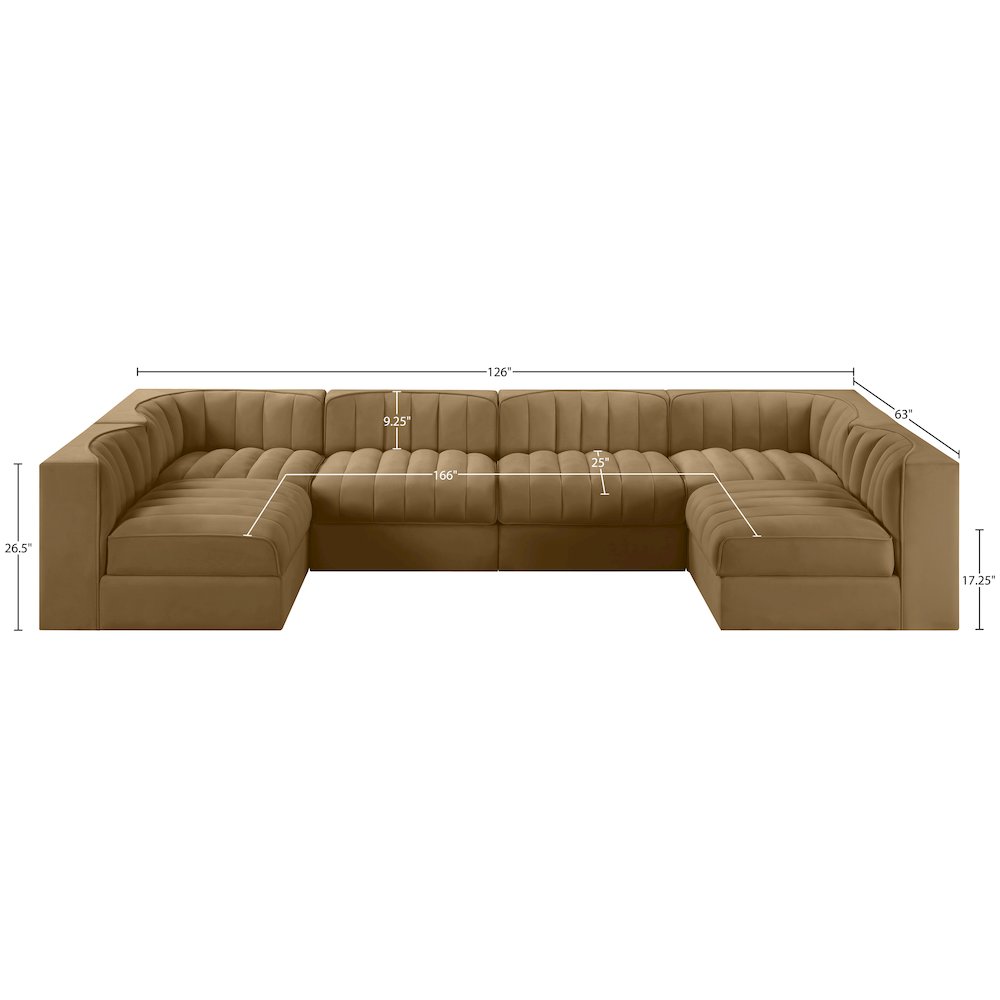 Rummi Saddle Velvet Performance Fabric Upholstered 6pc. Modular Sectional