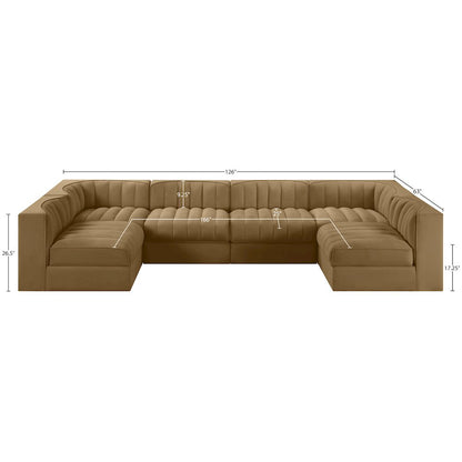 Rummi Saddle Velvet Performance Fabric Upholstered 6pc. Modular Sectional