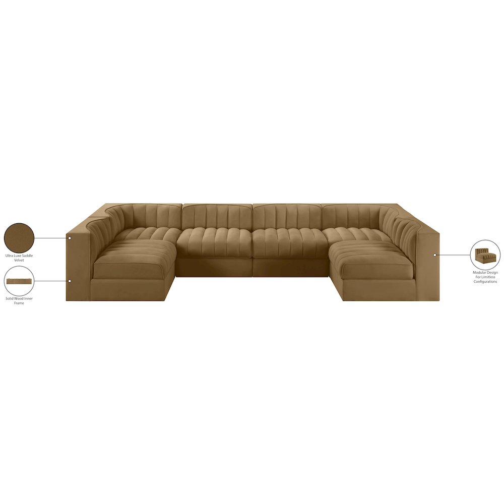 Rummi Saddle Velvet Performance Fabric Upholstered 6pc. Modular Sectional