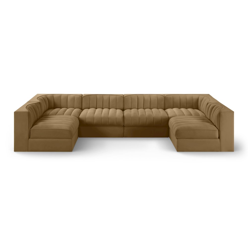 Rummi Saddle Velvet Performance Fabric Upholstered 6pc. Modular Sectional
