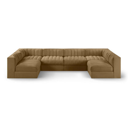 Rummi Saddle Velvet Performance Fabric Upholstered 6pc. Modular Sectional