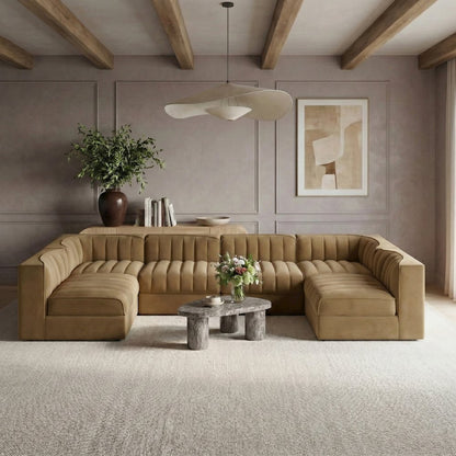 Rummi Saddle Velvet Performance Fabric Upholstered 6pc. Modular Sectional