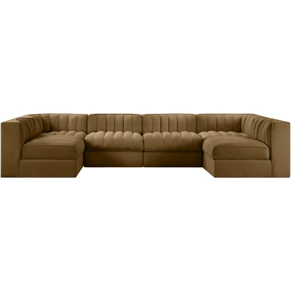 Rummi Saddle Velvet Performance Fabric Upholstered 6pc. Modular Sectional