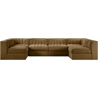 Rummi Saddle Velvet Performance Fabric Upholstered 6pc. Modular Sectional