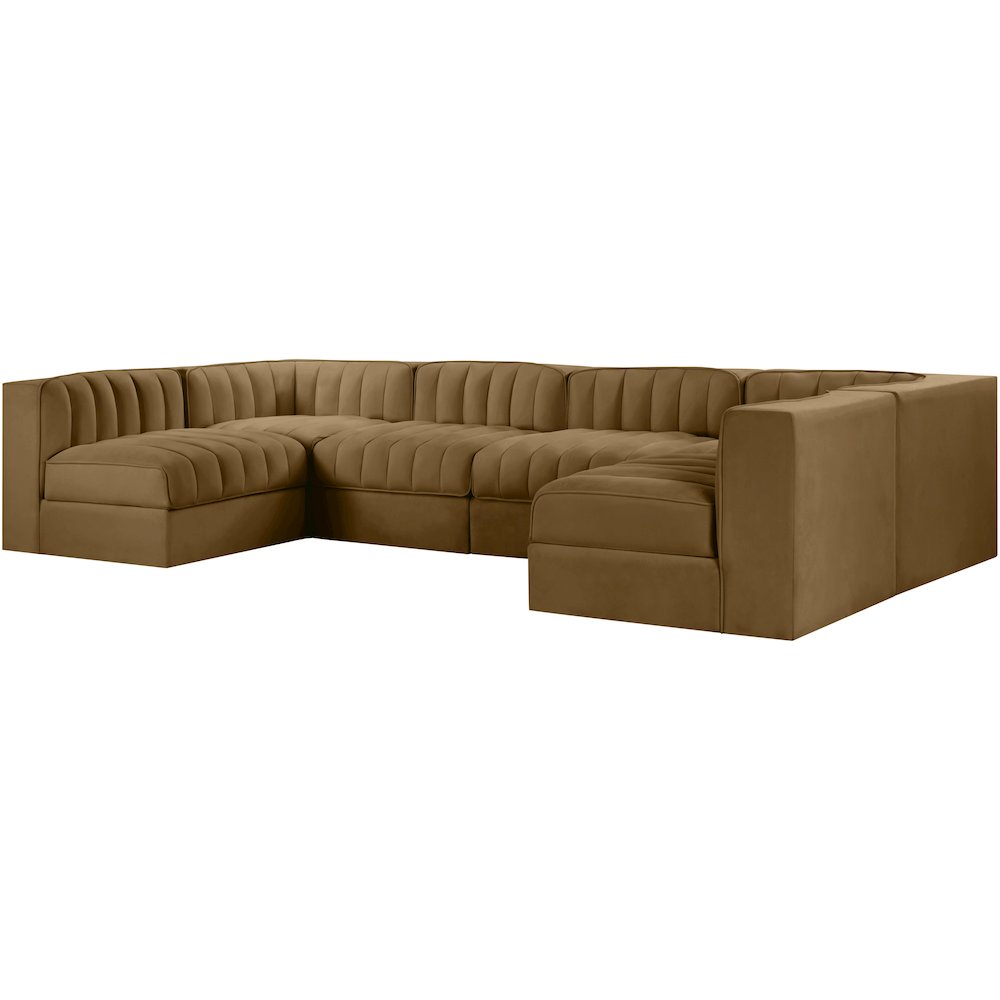 Rummi Saddle Velvet Performance Fabric Upholstered 6pc. Modular Sectional