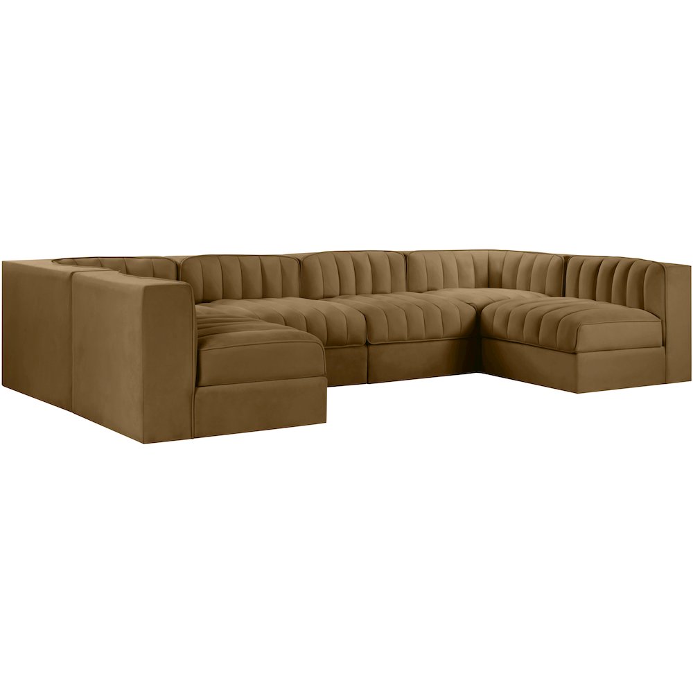 Rummi Saddle Velvet Performance Fabric Upholstered 6pc. Modular Sectional