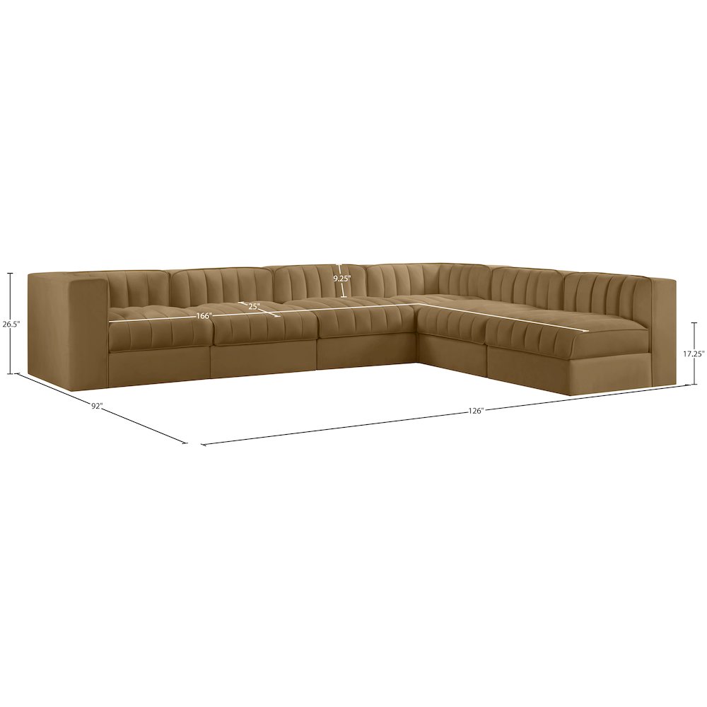 Rummi Saddle Velvet Performance Fabric Upholstered 6pc. Modular Sectional