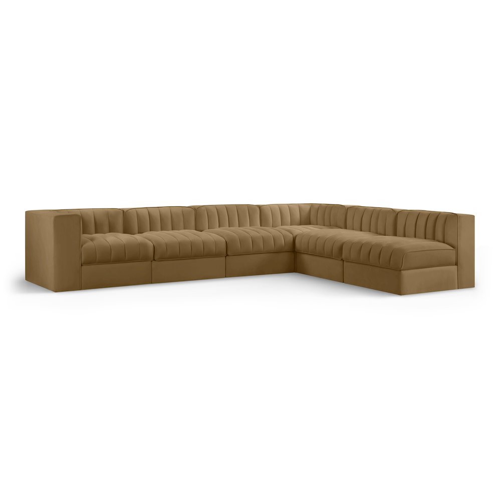 Rummi Saddle Velvet Performance Fabric Upholstered 6pc. Modular Sectional