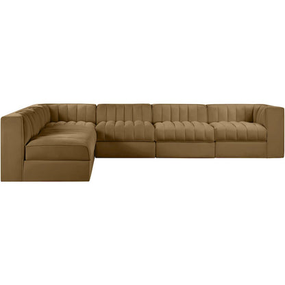 Rummi Saddle Velvet Performance Fabric Upholstered 6pc. Modular Sectional