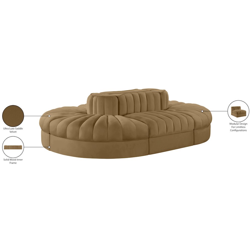 Rummi Saddle Velvet Performance Fabric Upholstered 6pc. Modular Sectional