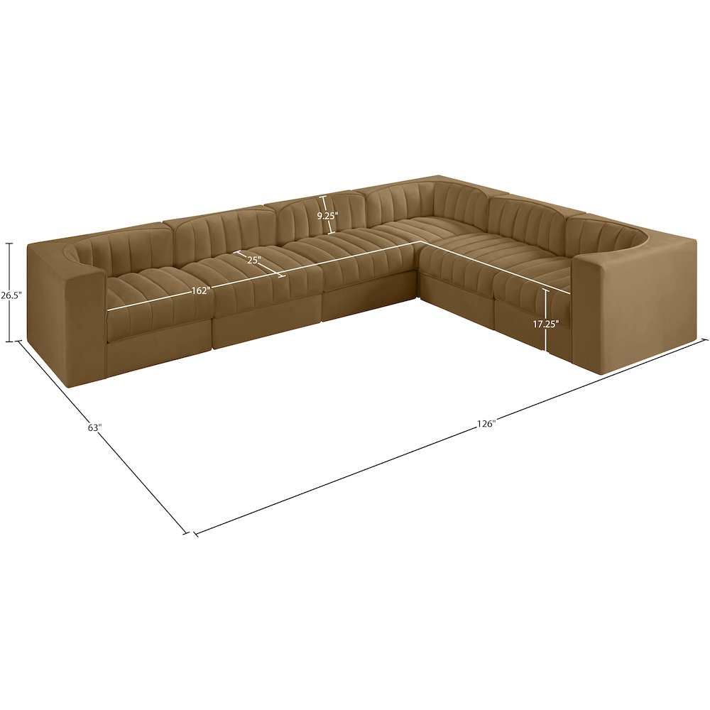 Rummi Saddle Velvet Performance Fabric Upholstered 6pc. Modular Sectional