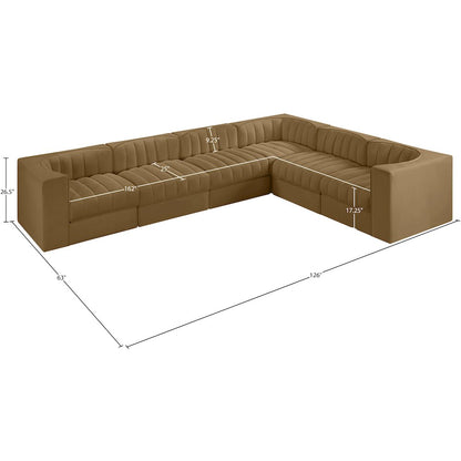 Rummi Saddle Velvet Performance Fabric Upholstered 6pc. Modular Sectional
