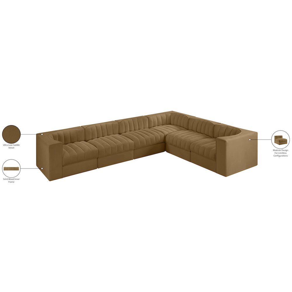 Rummi Saddle Velvet Performance Fabric Upholstered 6pc. Modular Sectional