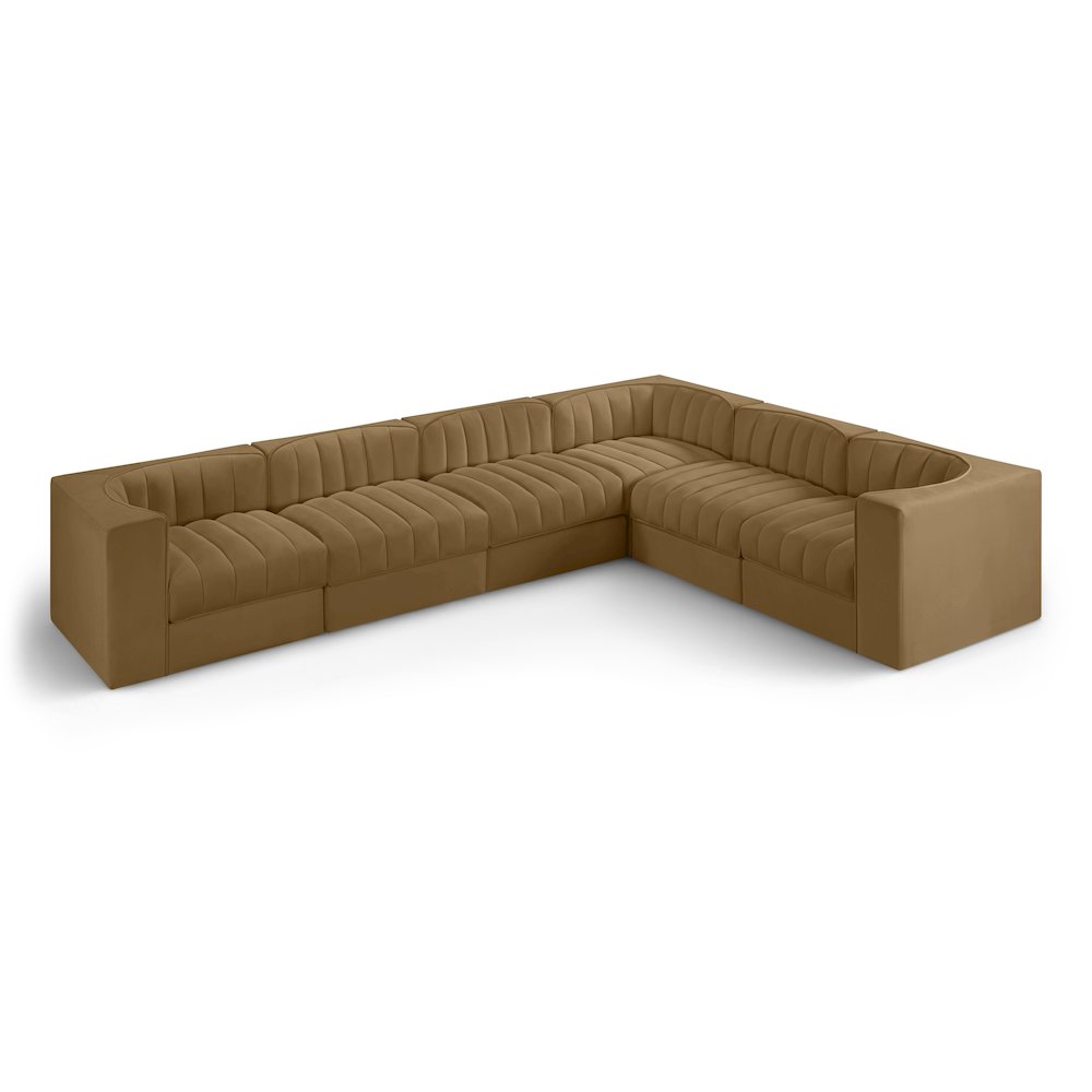 Rummi Saddle Velvet Performance Fabric Upholstered 6pc. Modular Sectional