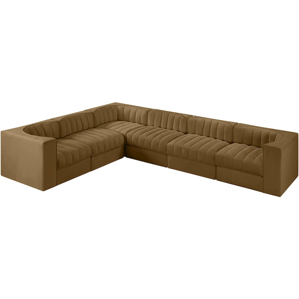 Rummi Saddle Velvet Performance Fabric Upholstered 6pc. Modular Sectional