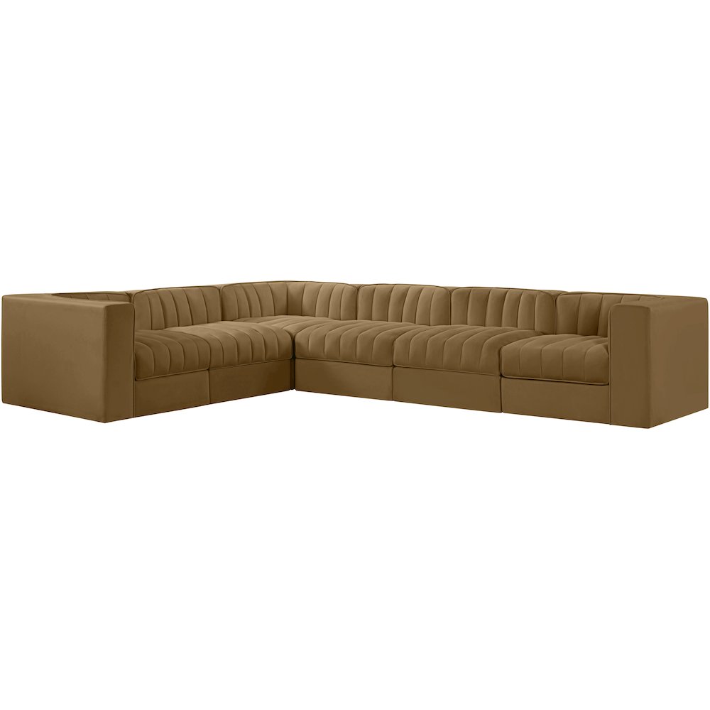 Rummi Saddle Velvet Performance Fabric Upholstered 6pc. Modular Sectional