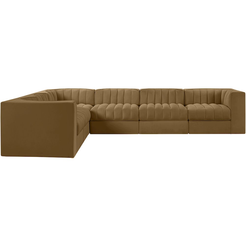 Rummi Saddle Velvet Performance Fabric Upholstered 6pc. Modular Sectional