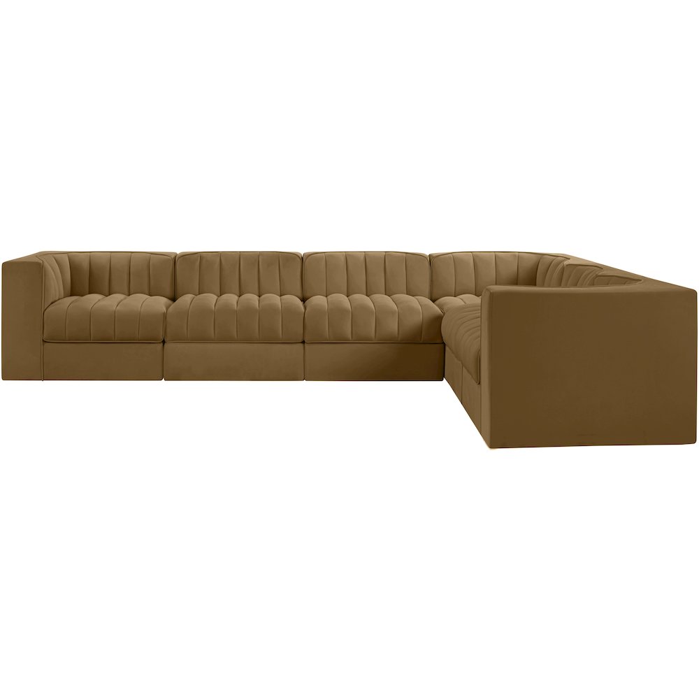 Rummi Saddle Velvet Performance Fabric Upholstered 6pc. Modular Sectional