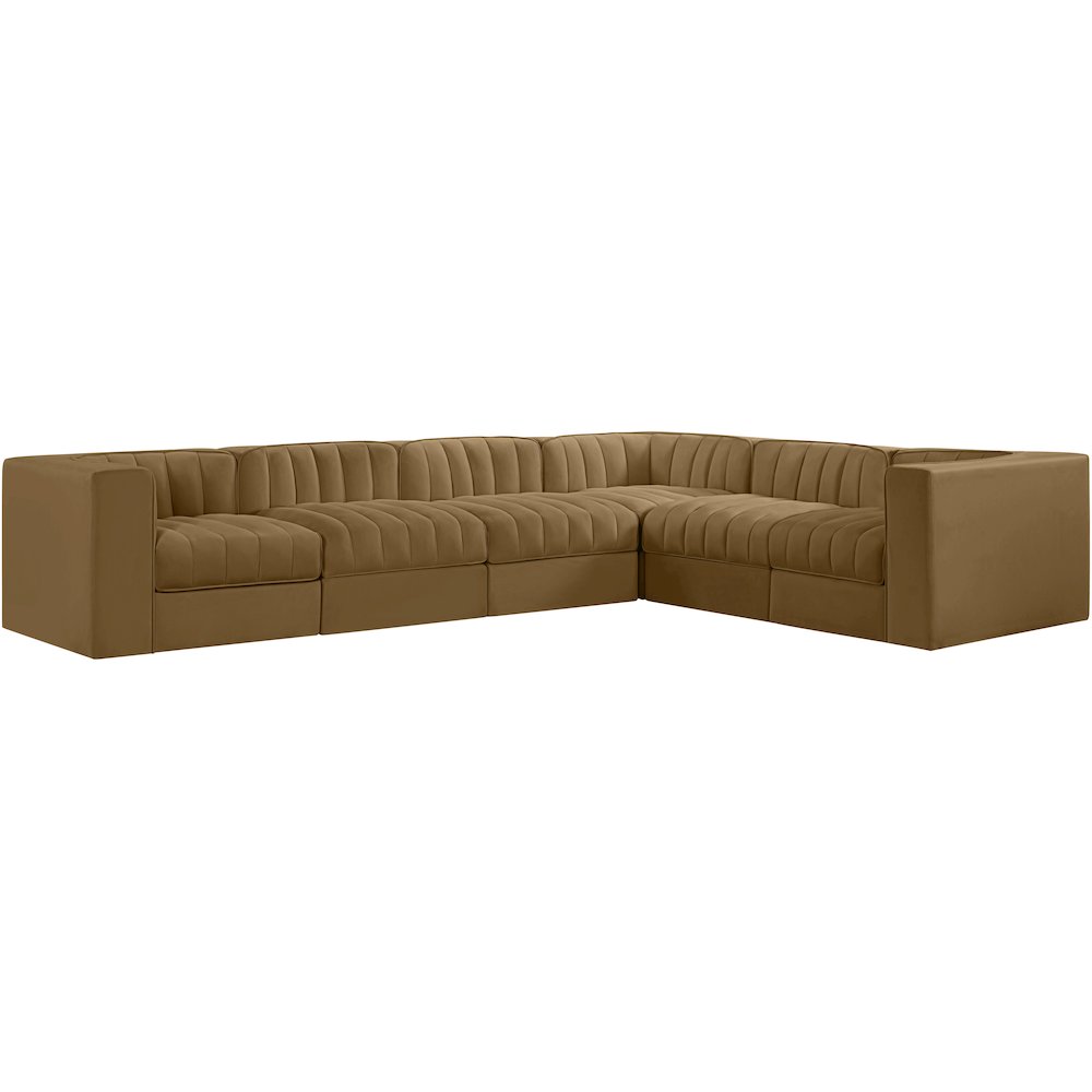 Rummi Saddle Velvet Performance Fabric Upholstered 6pc. Modular Sectional