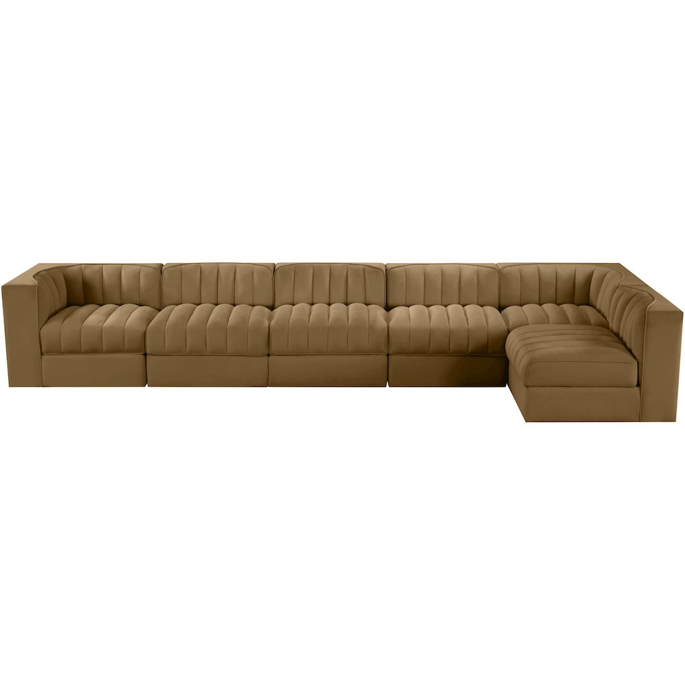 Rummi Saddle Velvet Performance Fabric Upholstered 6pc. Modular Sectional