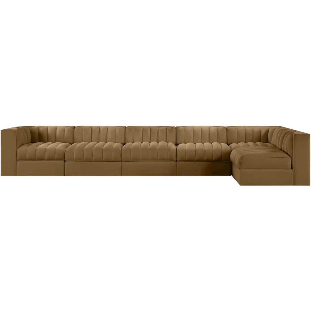 Rummi Saddle Velvet Performance Fabric Upholstered 6pc. Modular Sectional