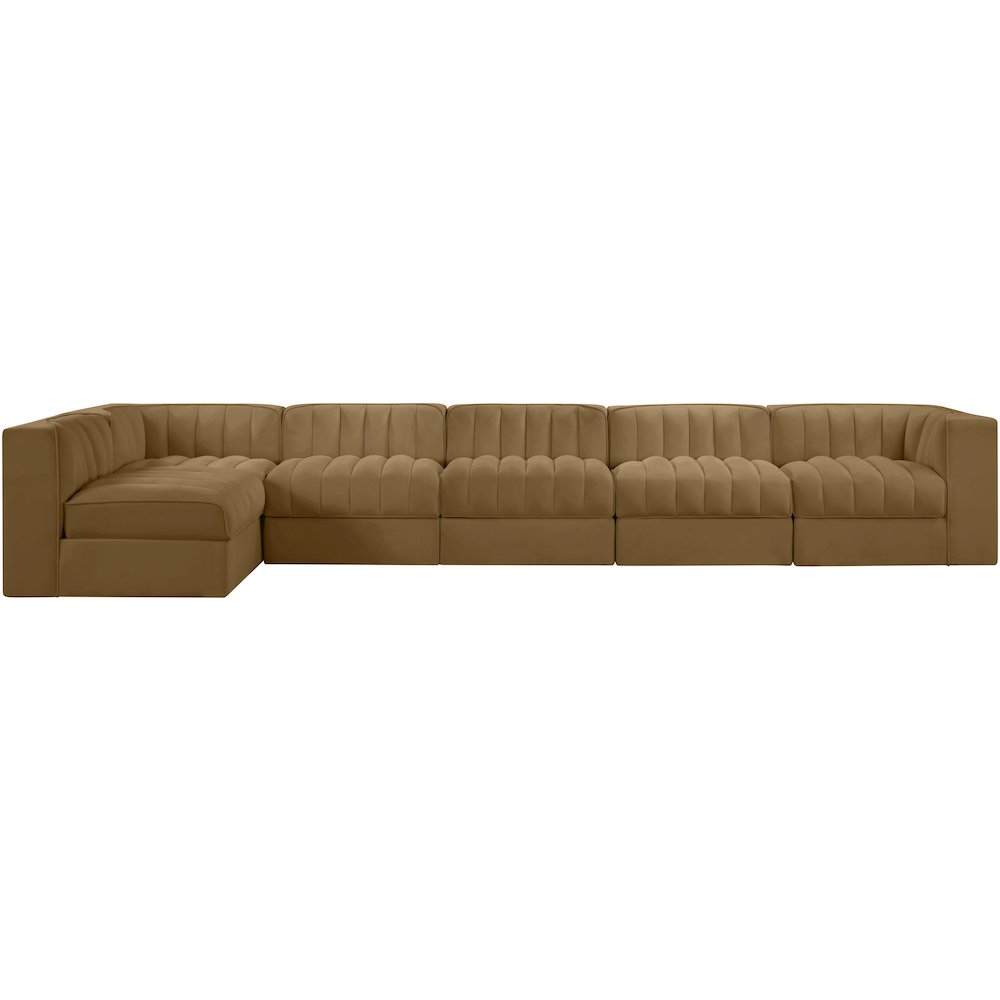 Rummi Saddle Velvet Performance Fabric Upholstered 6pc. Modular Sectional