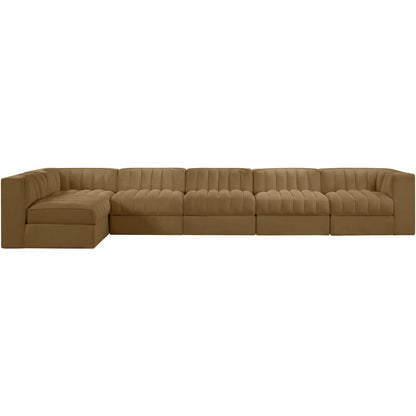 Rummi Saddle Velvet Performance Fabric Upholstered 6pc. Modular Sectional