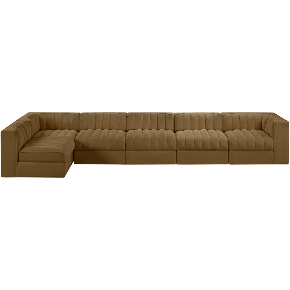 Rummi Saddle Velvet Performance Fabric Upholstered 6pc. Modular Sectional