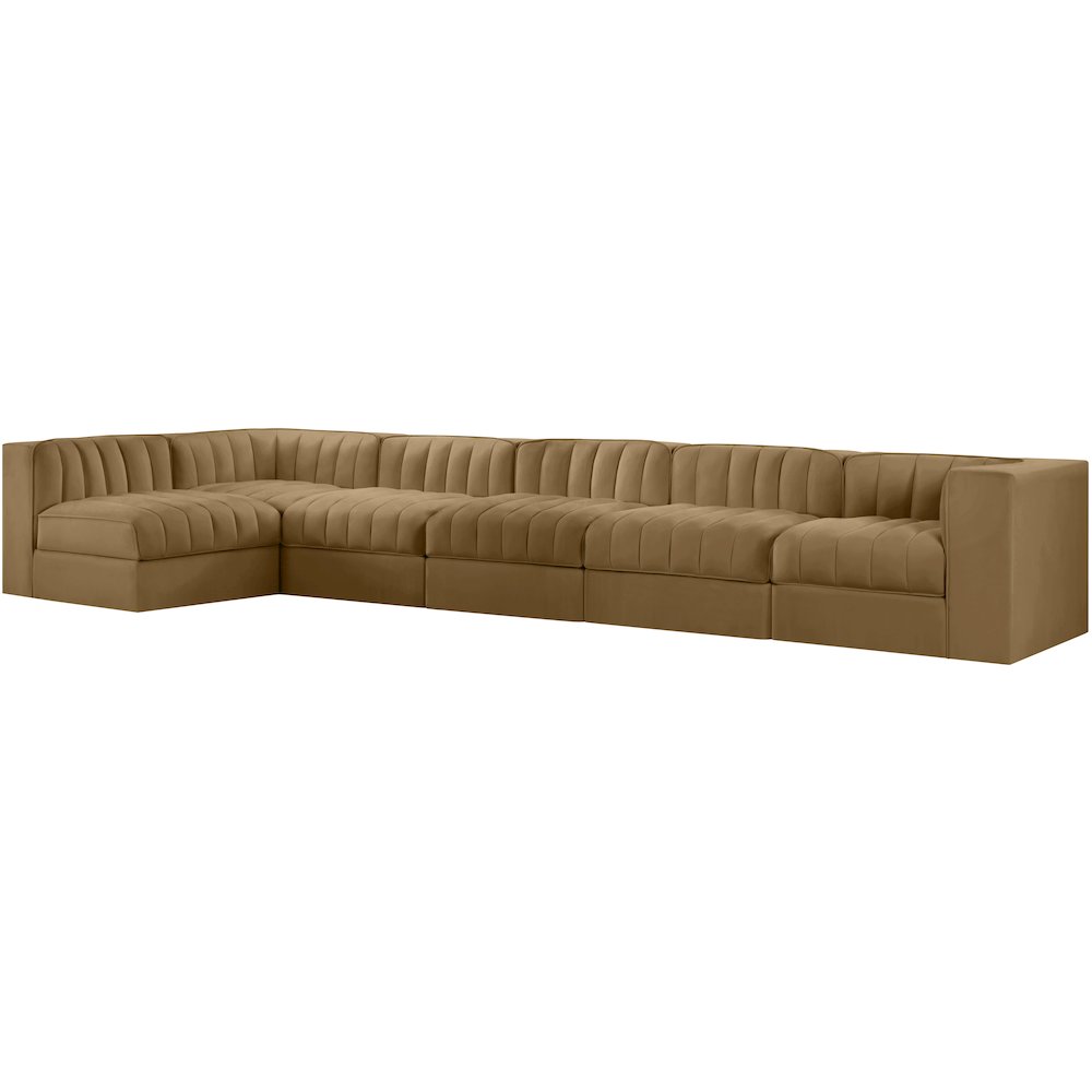 Rummi Saddle Velvet Performance Fabric Upholstered 6pc. Modular Sectional
