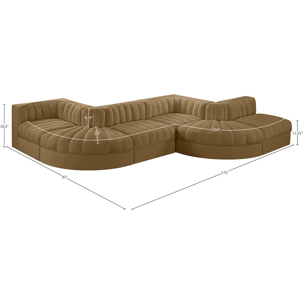 Rummi Saddle Velvet Performance Fabric Upholstered 6pc. Modular Sectional