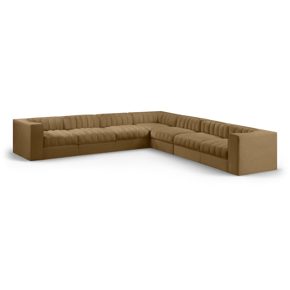 Rummi Saddle Velvet Performance Fabric Upholstered 7pc. Modular Sectional