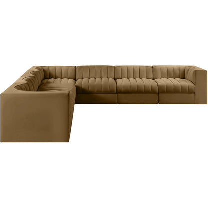 Rummi Saddle Velvet Performance Fabric Upholstered 7pc. Modular Sectional