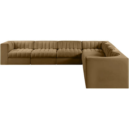 Rummi Saddle Velvet Performance Fabric Upholstered 7pc. Modular Sectional