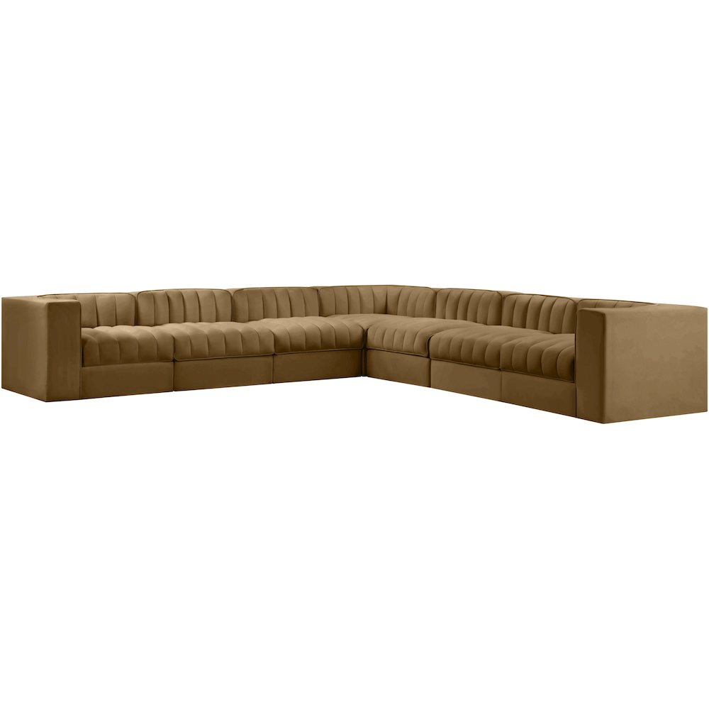 Rummi Saddle Velvet Performance Fabric Upholstered 7pc. Modular Sectional