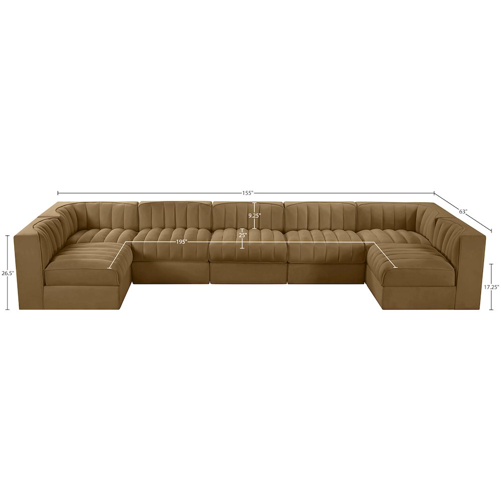 Rummi Saddle Velvet Performance Fabric Upholstered 7pc. Modular Sectional