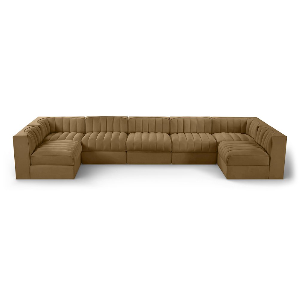 Rummi Saddle Velvet Performance Fabric Upholstered 7pc. Modular Sectional