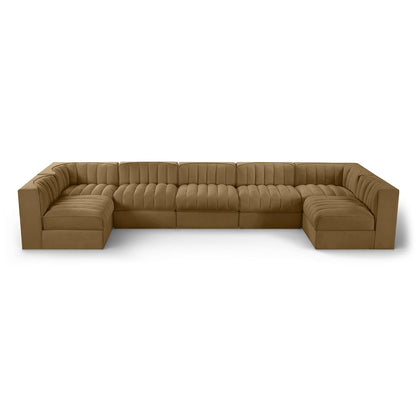 Rummi Saddle Velvet Performance Fabric Upholstered 7pc. Modular Sectional
