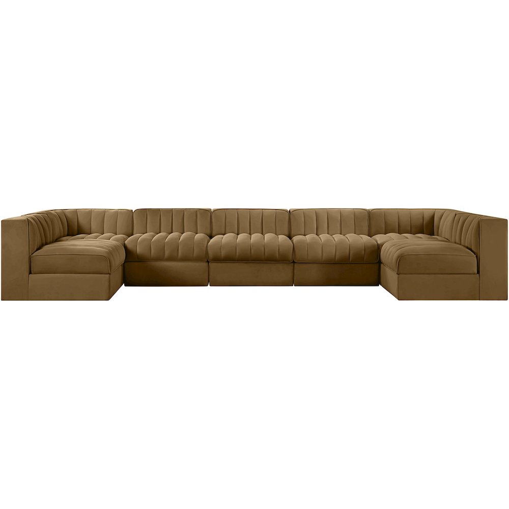 Rummi Saddle Velvet Performance Fabric Upholstered 7pc. Modular Sectional
