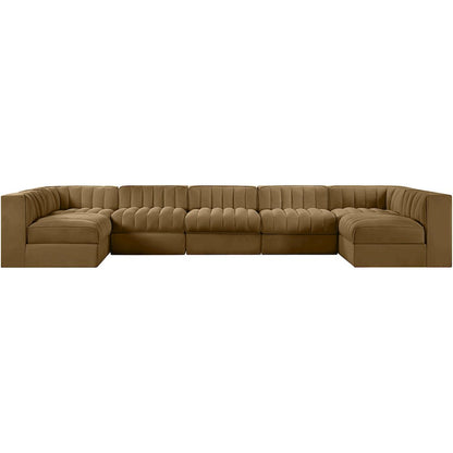 Rummi Saddle Velvet Performance Fabric Upholstered 7pc. Modular Sectional