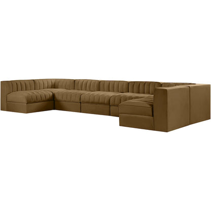 Rummi Saddle Velvet Performance Fabric Upholstered 7pc. Modular Sectional