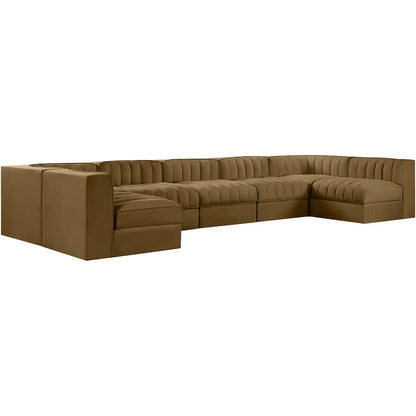 Rummi Saddle Velvet Performance Fabric Upholstered 7pc. Modular Sectional