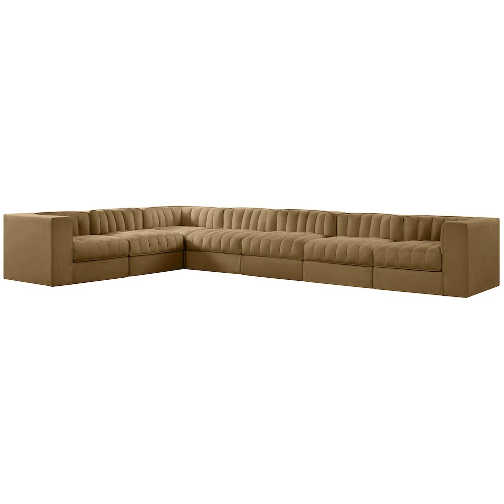 Rummi Saddle Velvet Performance Fabric Upholstered 7pc. Modular Sectional