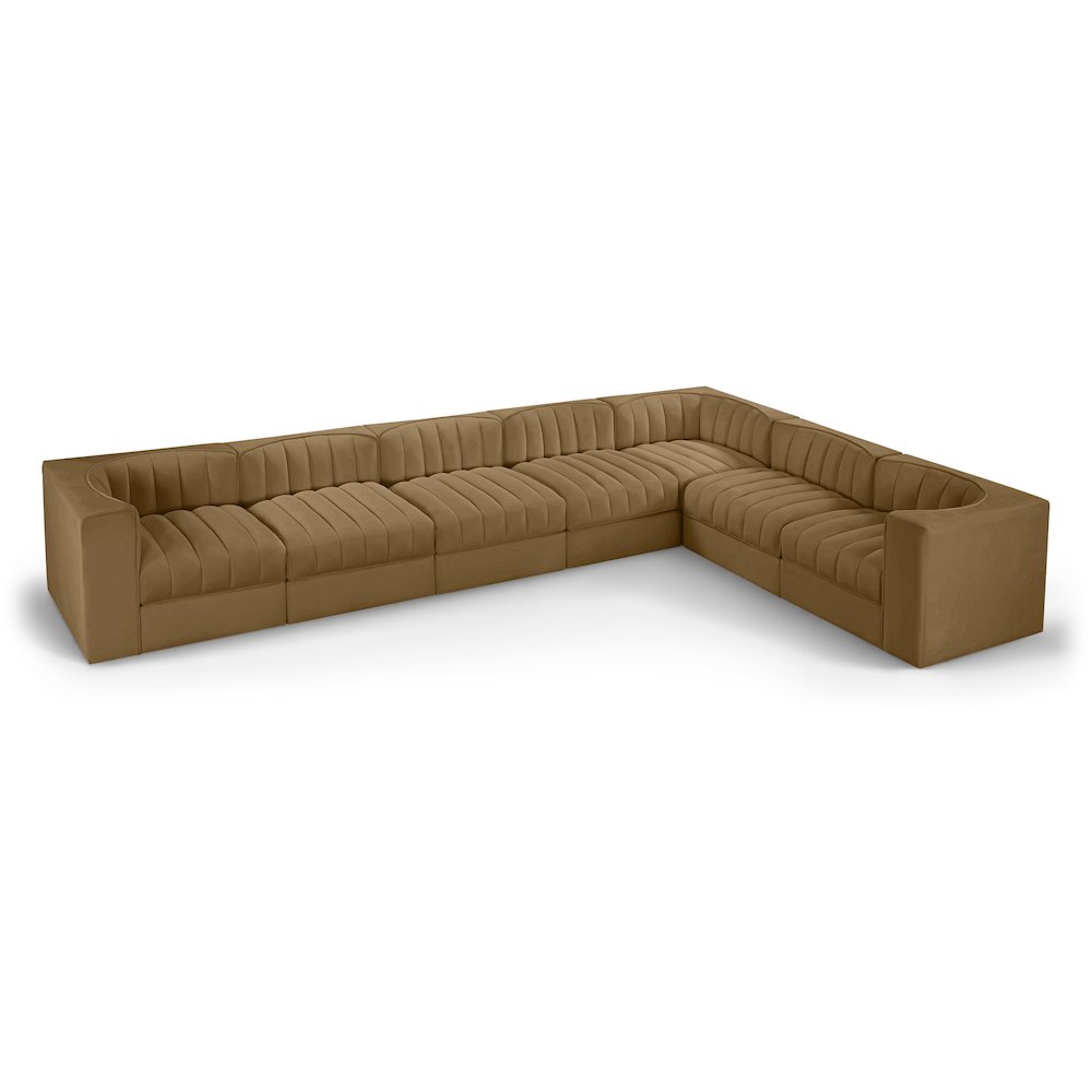 Rummi Saddle Velvet Performance Fabric Upholstered 7pc. Modular Sectional