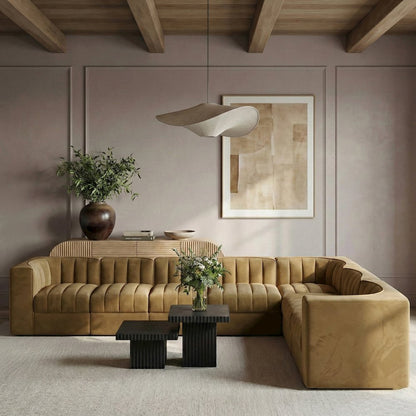 Rummi Saddle Velvet Performance Fabric Upholstered 7pc. Modular Sectional
