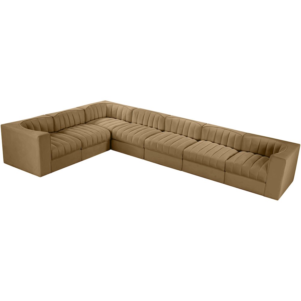 Rummi Saddle Velvet Performance Fabric Upholstered 7pc. Modular Sectional