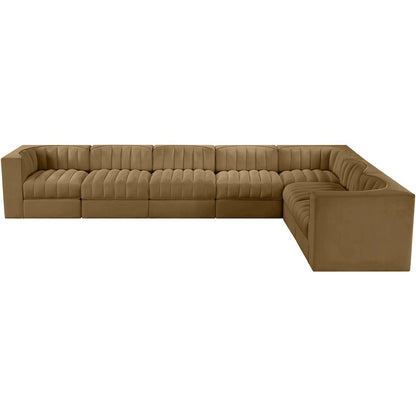 Rummi Saddle Velvet Performance Fabric Upholstered 7pc. Modular Sectional