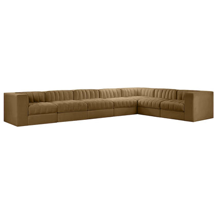 Rummi Saddle Velvet Performance Fabric Upholstered 7pc. Modular Sectional