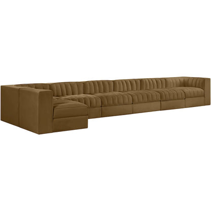 Rummi Saddle Velvet Performance Fabric Upholstered 7pc. Modular Sectional