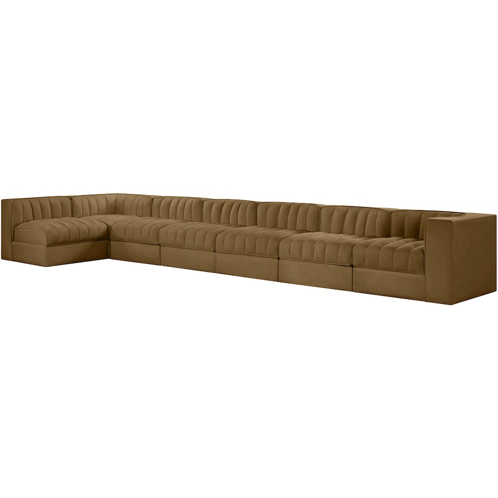 Rummi Saddle Velvet Performance Fabric Upholstered 7pc. Modular Sectional