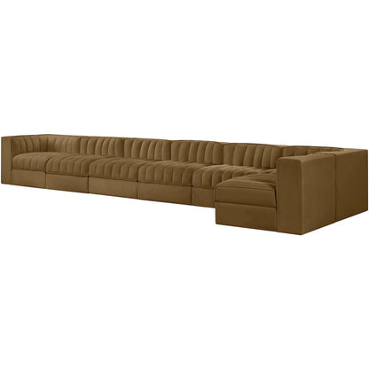 Rummi Saddle Velvet Performance Fabric Upholstered 7pc. Modular Sectional